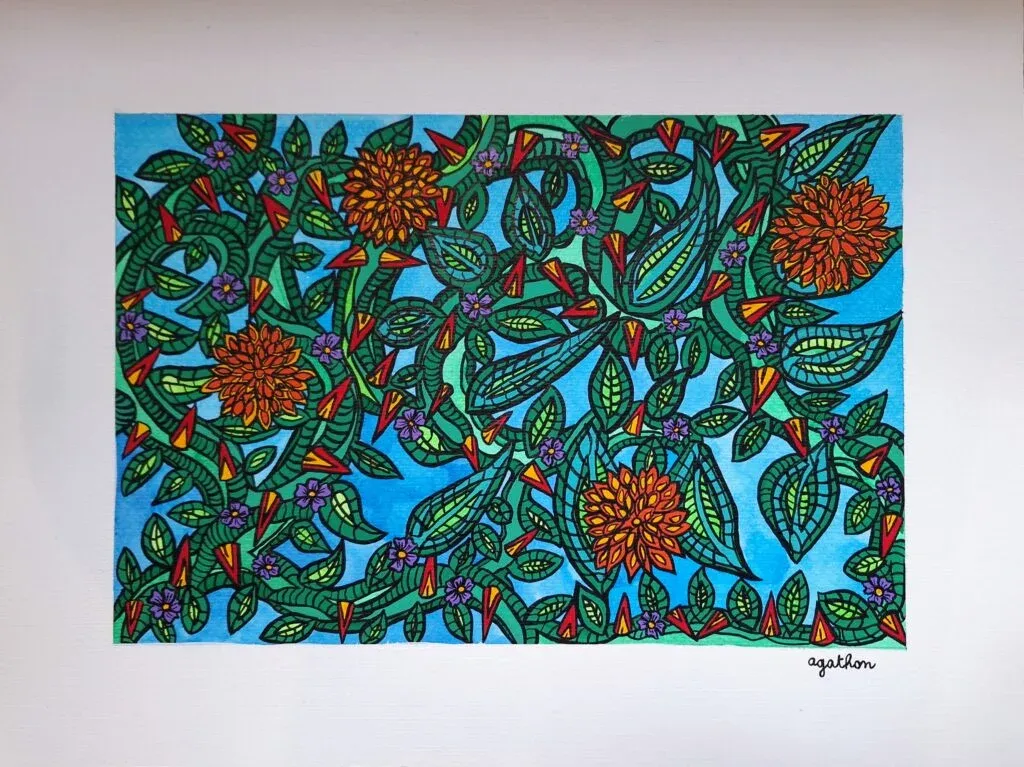Du piquant et des fleurs, peinture, 2024, Agathon