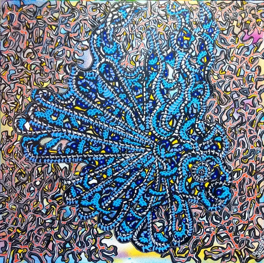 Entrailles corail, peinture, 2022, Agathon