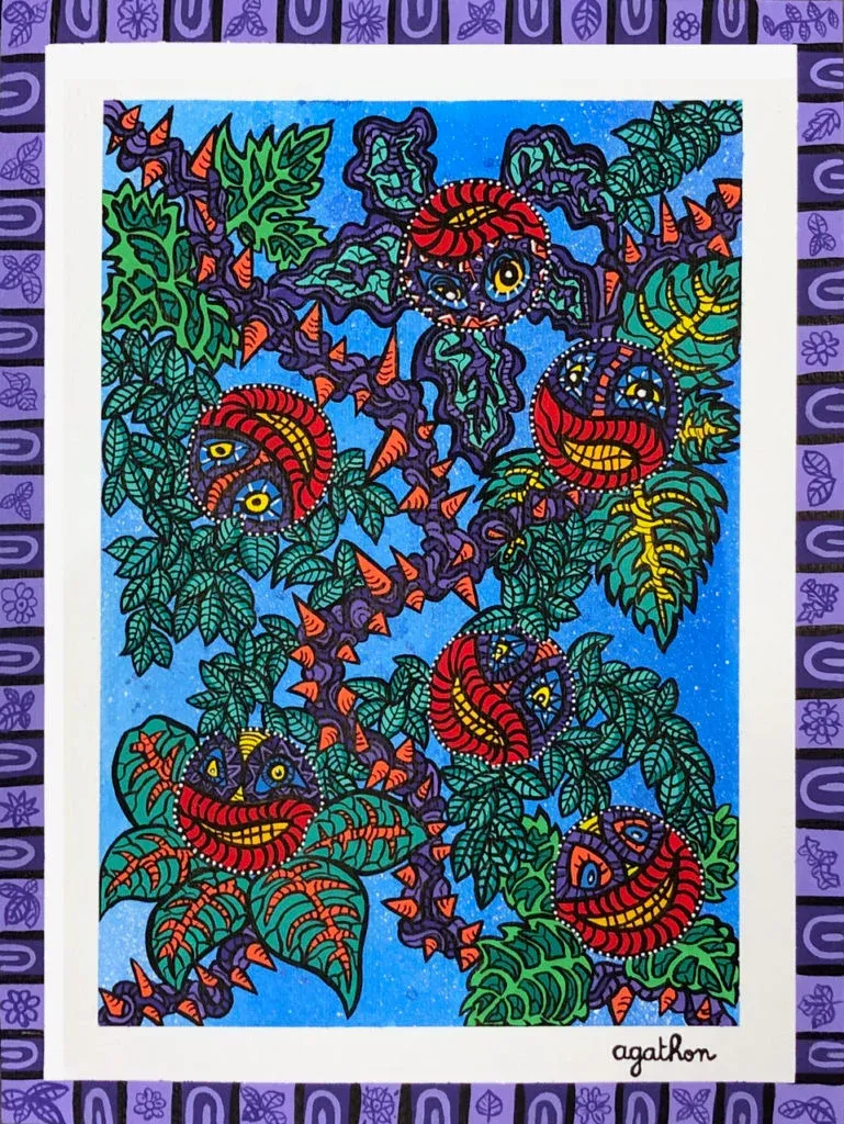 La forêt baboules, peinture, 2022, Agathon