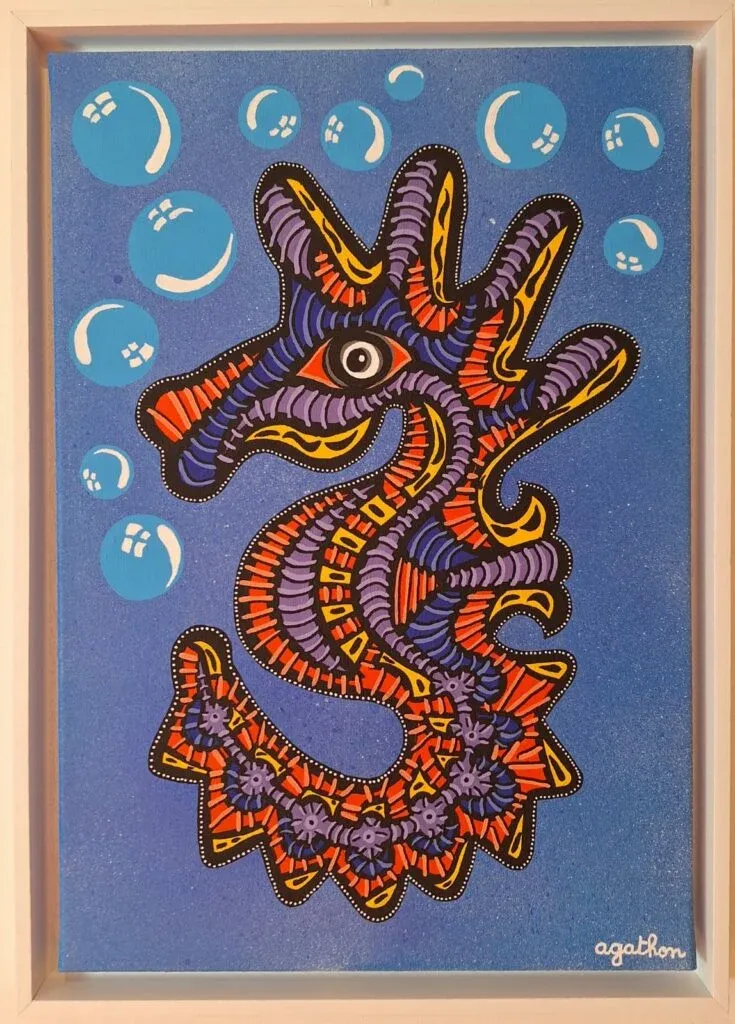Hippocampe d'Agathon, peinture, 2025, Agathon