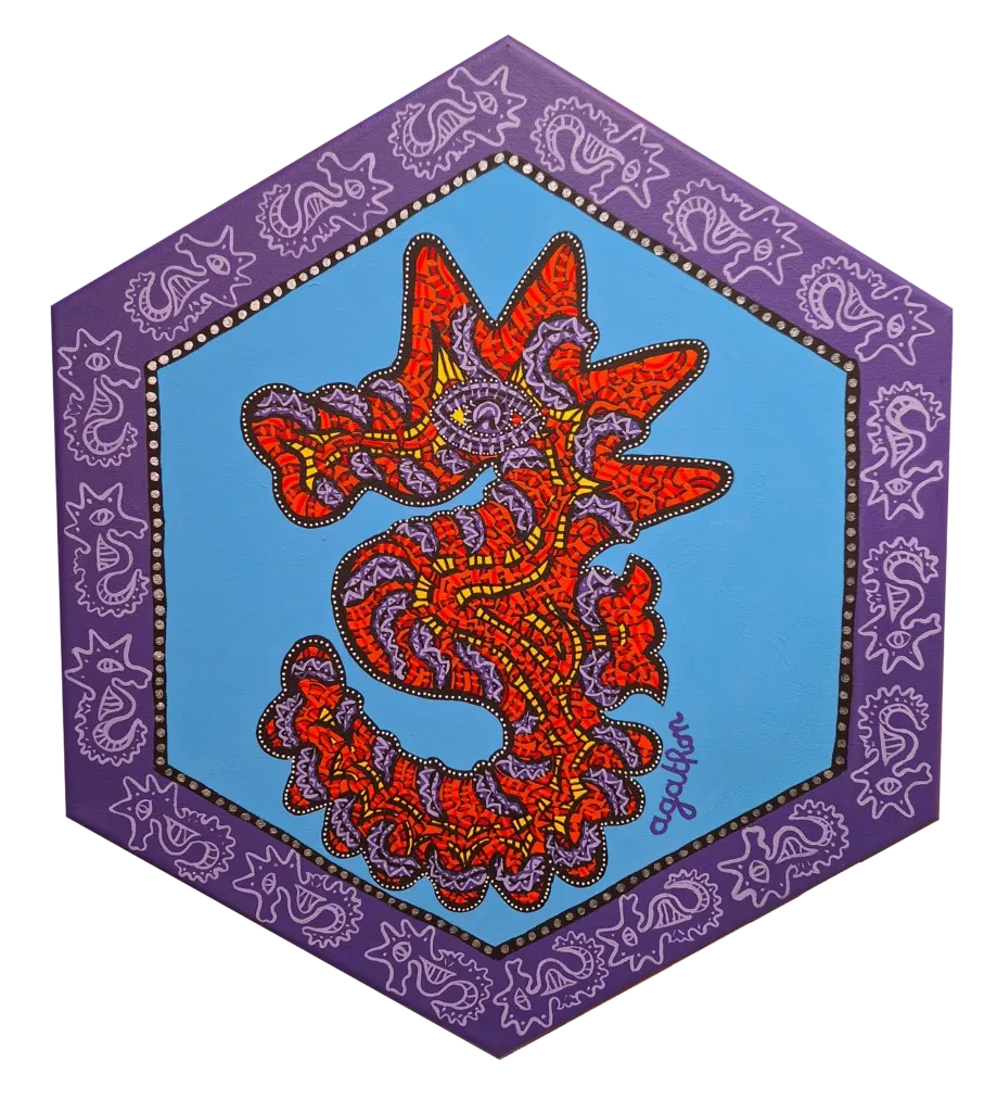 Hippocampe hexagonal, peinture, 2024, Agathon
