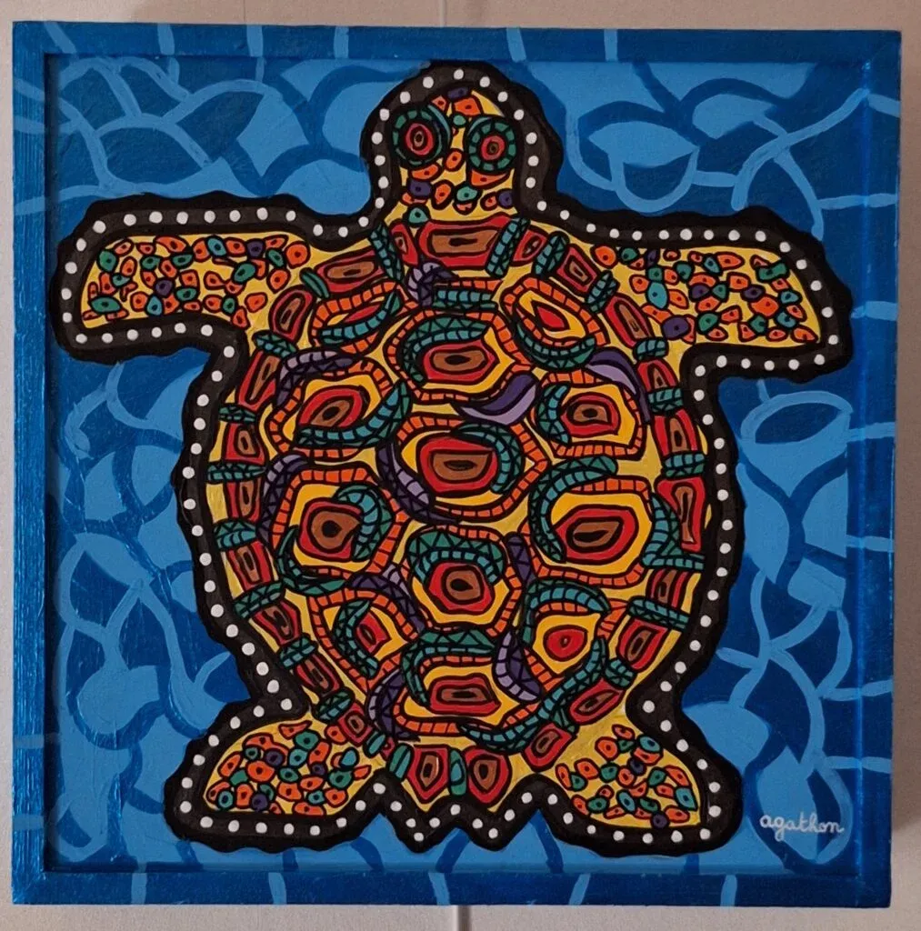 Tortue d'eau, peinture, 2025, Agathon